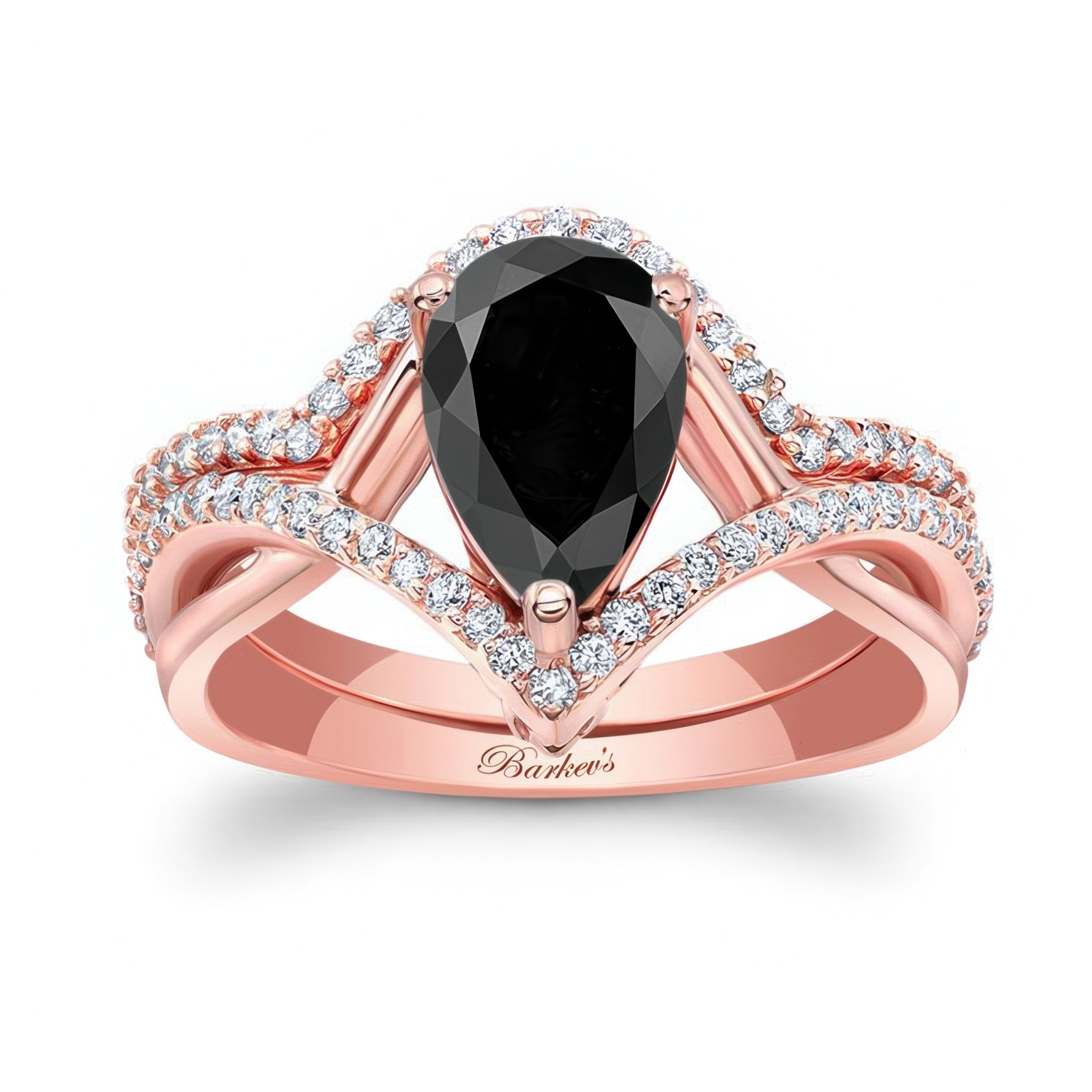 Unique Pear Shaped Black And White Diamond Wedding Set