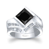 Princess Cut Black And White Diamond Wide Band Bridal Set