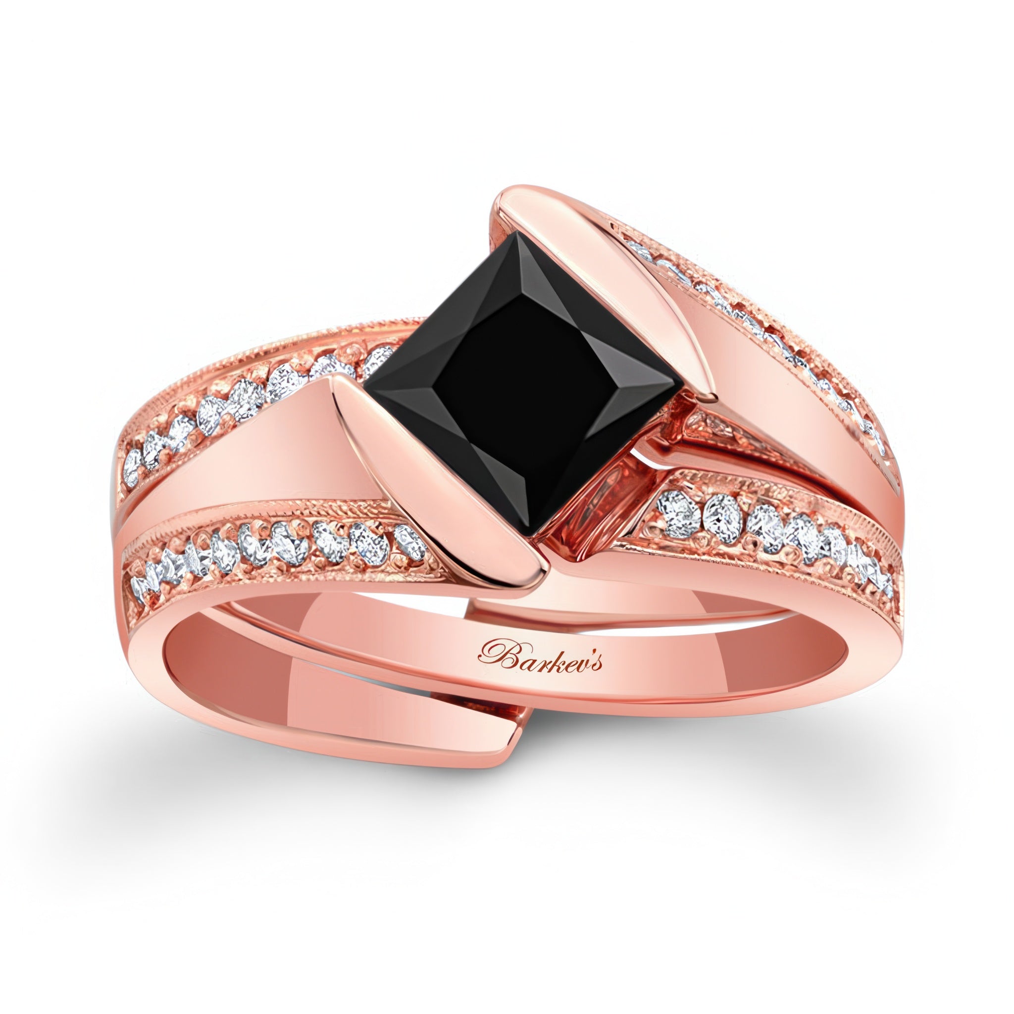 Interlocking Princess Cut Black And White Diamond Bridal Set