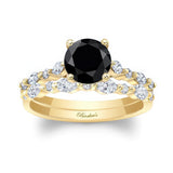 Vintage Style Black And White Diamond Wedding Ring Set