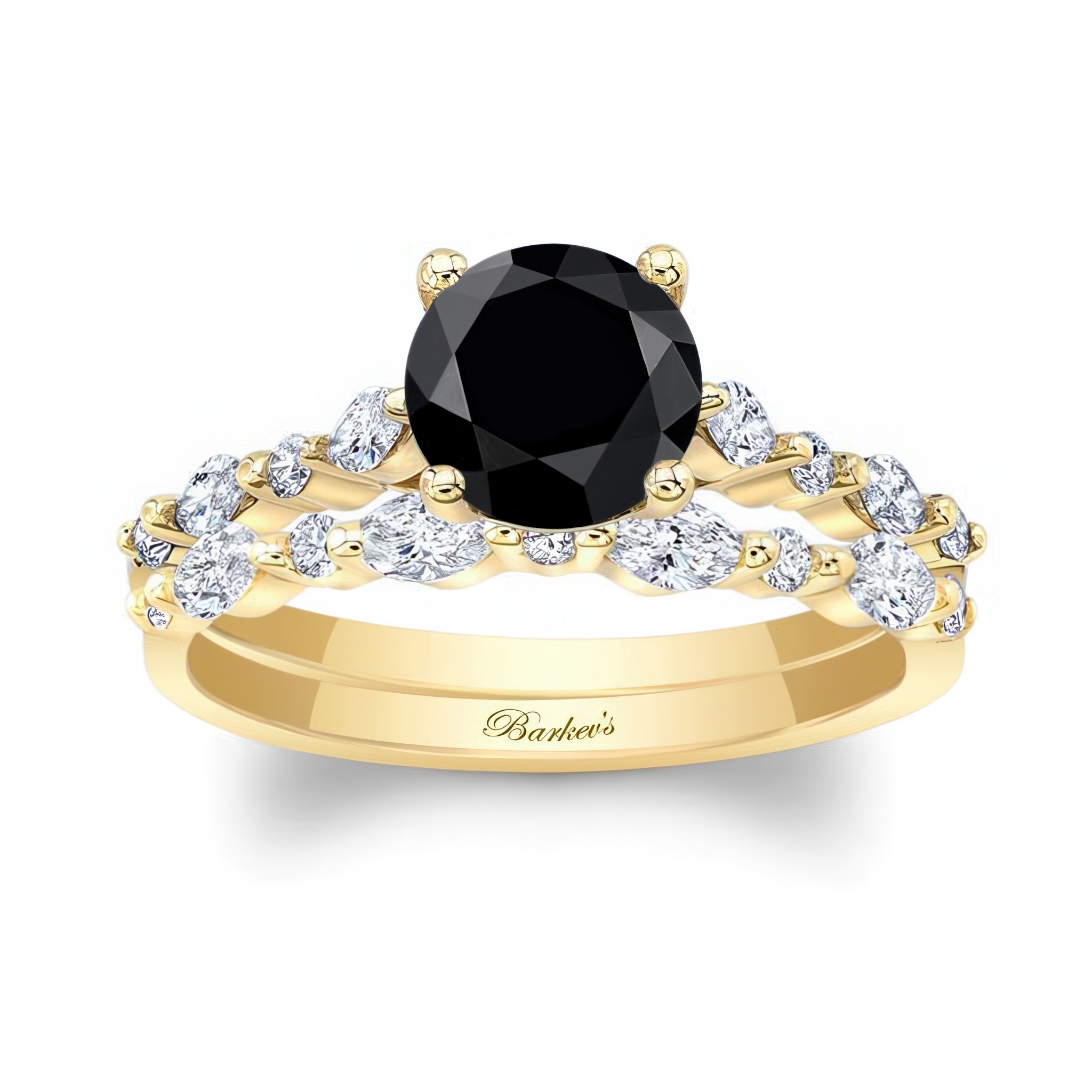 Vintage Style Black And White Diamond Wedding Ring Set