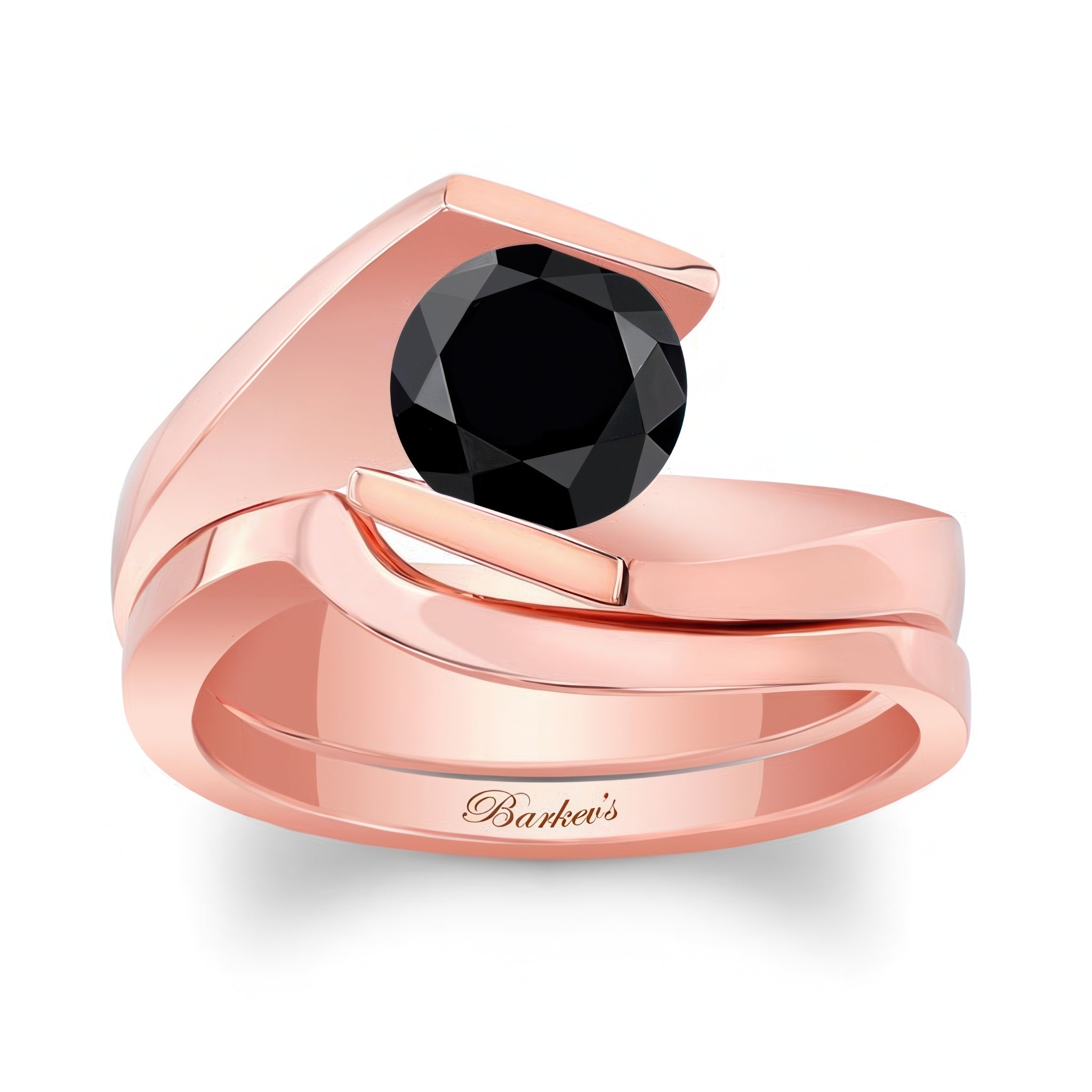 Tension Solitaire Black Diamond Bridal Set