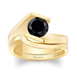Tension Solitaire Black Diamond Bridal Set