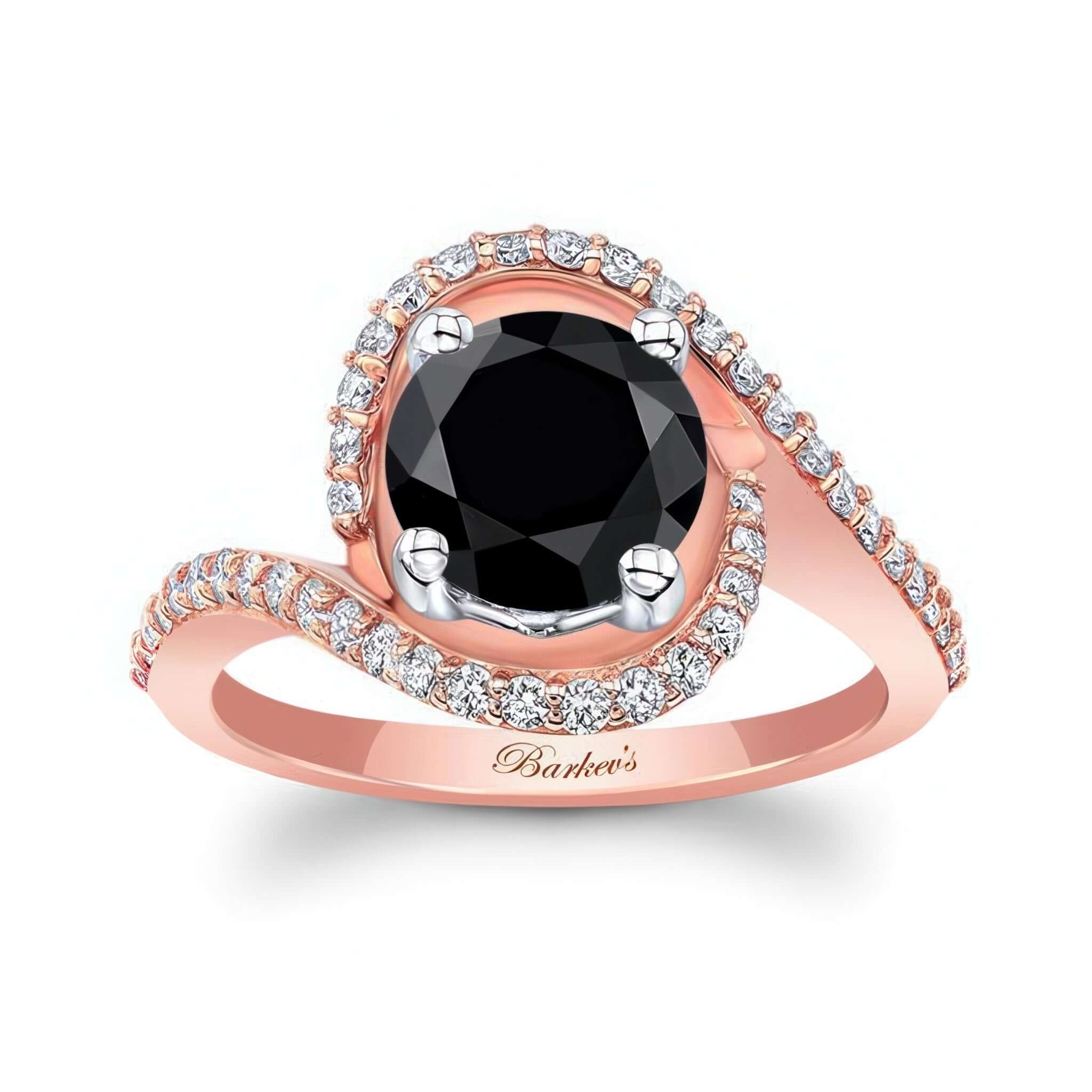 Floating Halo Black And White Diamond Engagement Ring featuring a black diamond center and elegant split shank design.