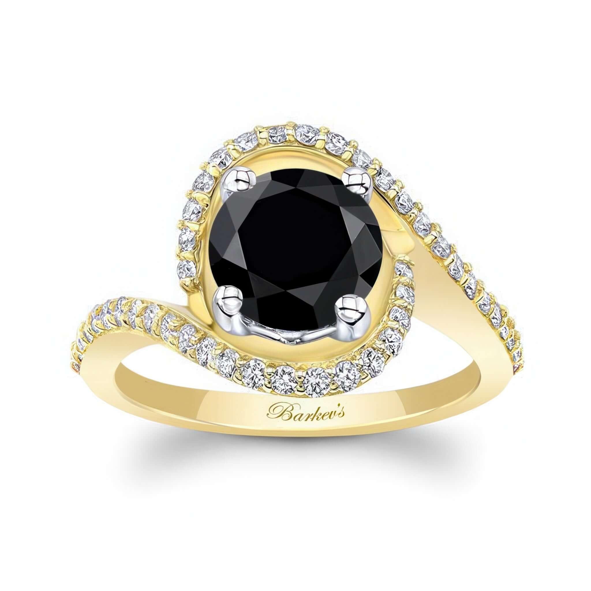 Floating Halo Black And White Diamond Engagement Ring featuring a black diamond in a gold setting with sparkling accents.