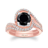 Floating Halo Black And White Diamond Bridal Set