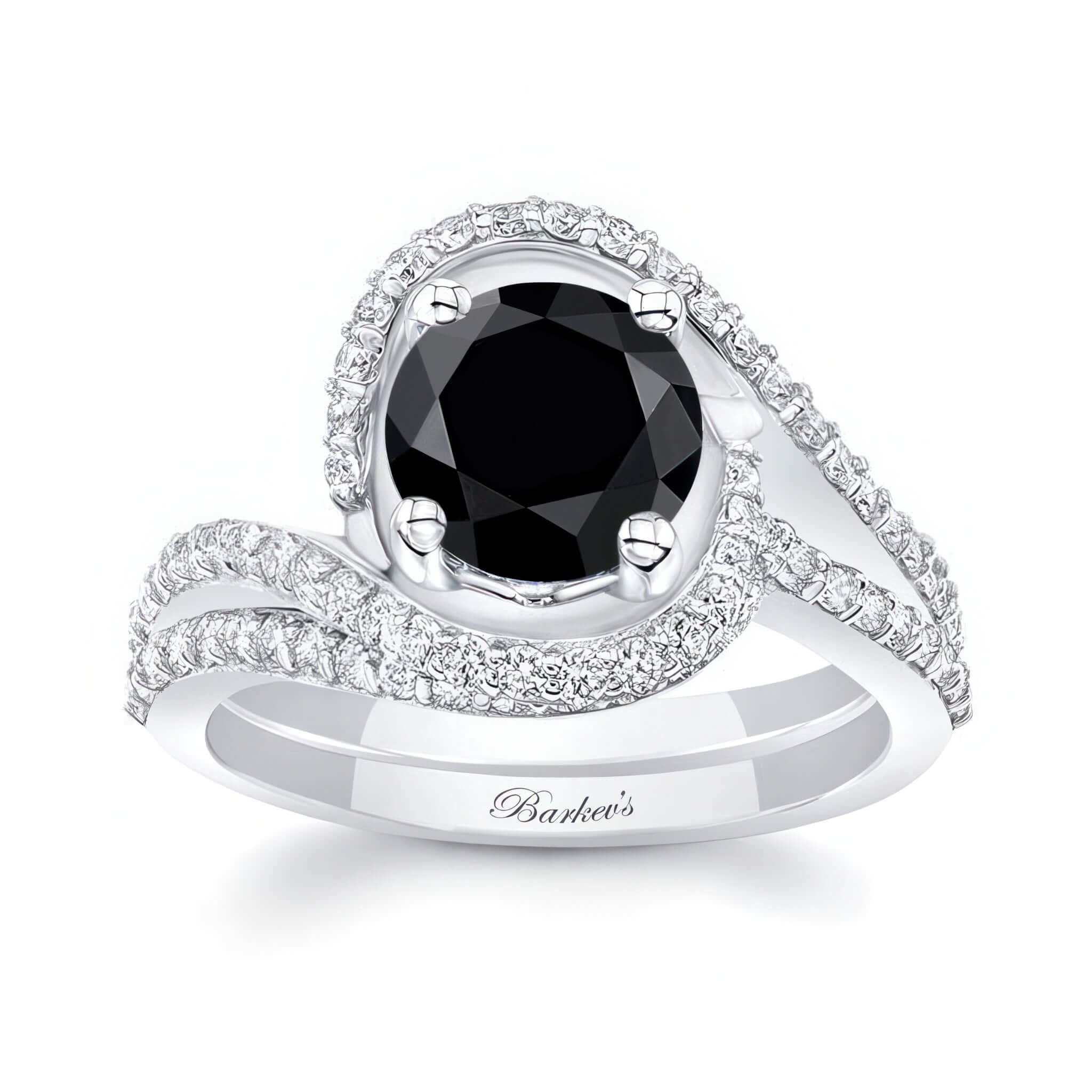 Floating Halo Black And White Diamond Bridal Set featuring a black center and sparkling micro pave diamonds.