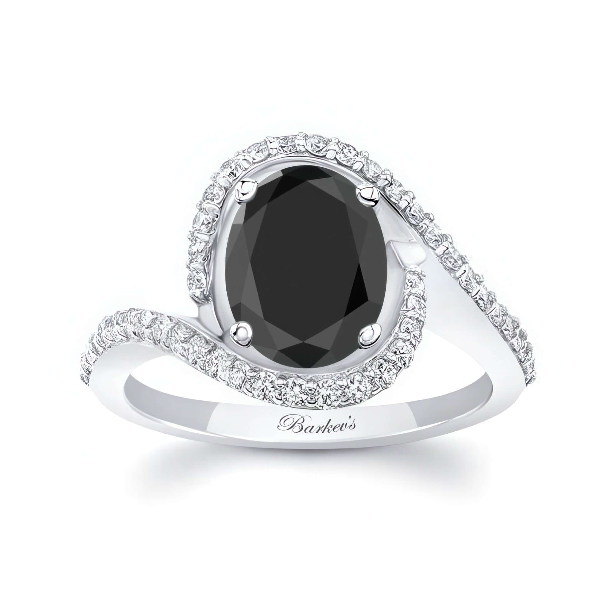 2 Carat Oval Black And White Diamond Ring featuring a black oval center stone with a split shank design.
