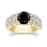 Three Row Black And White Diamond Ring