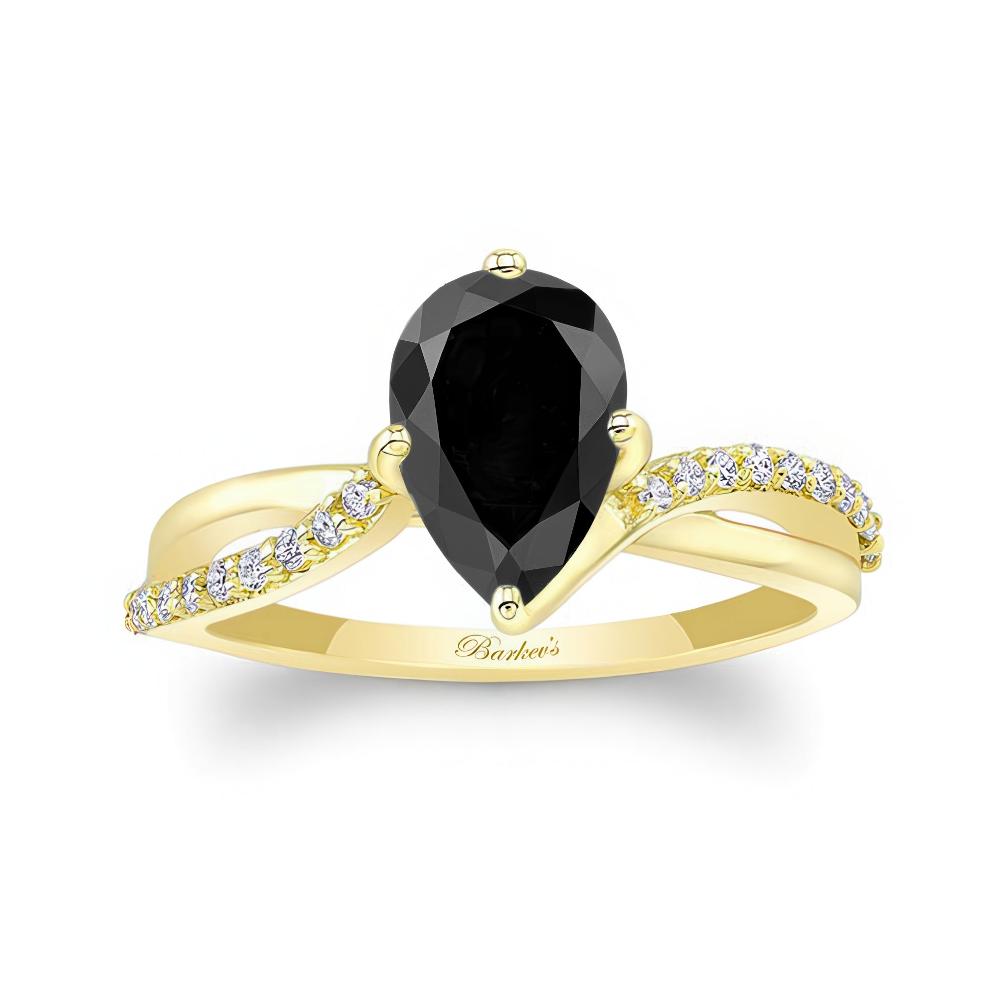 Pear Shaped Black And White Diamond Ring With Twisted Band
