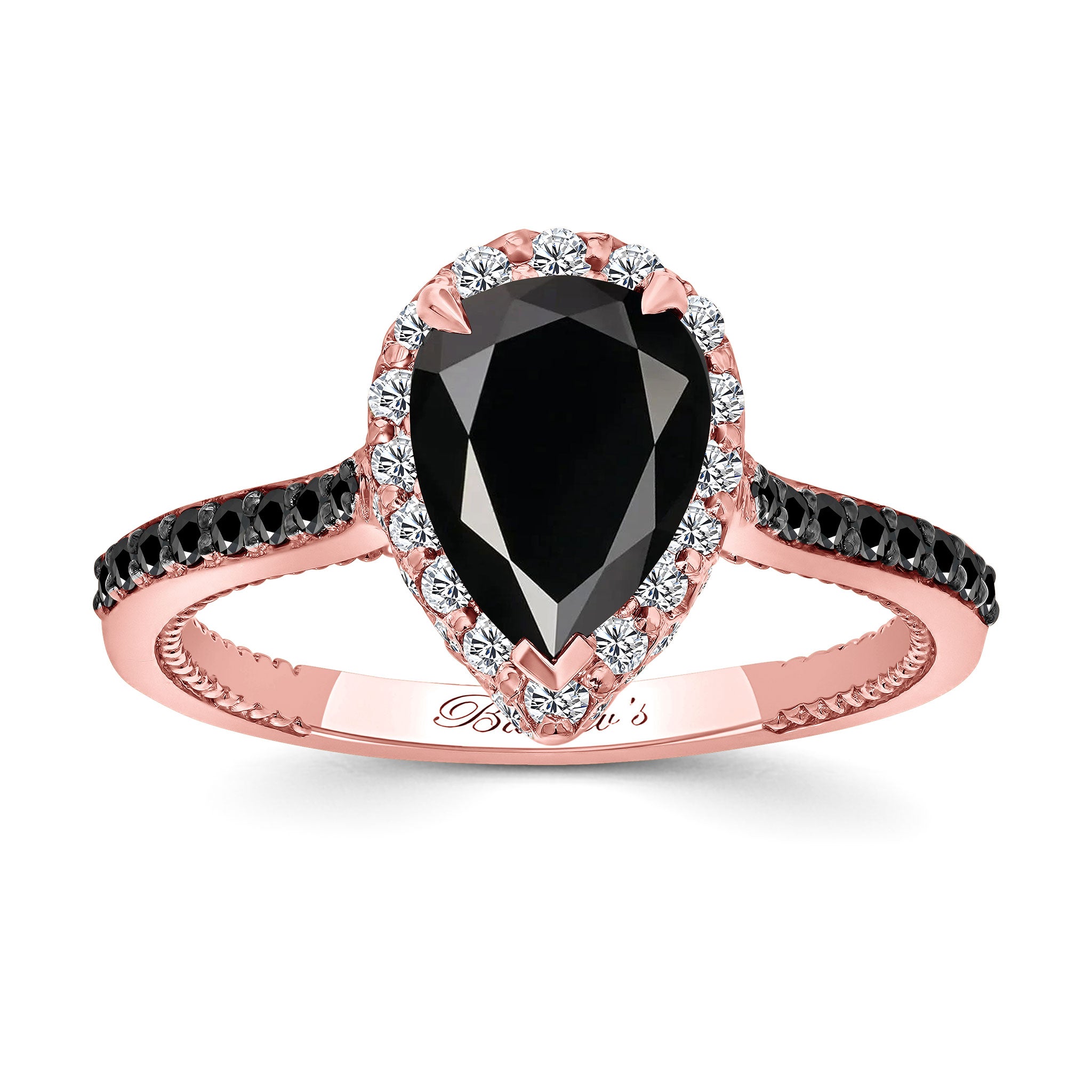 Pear Shaped Black Diamond Halo Ring