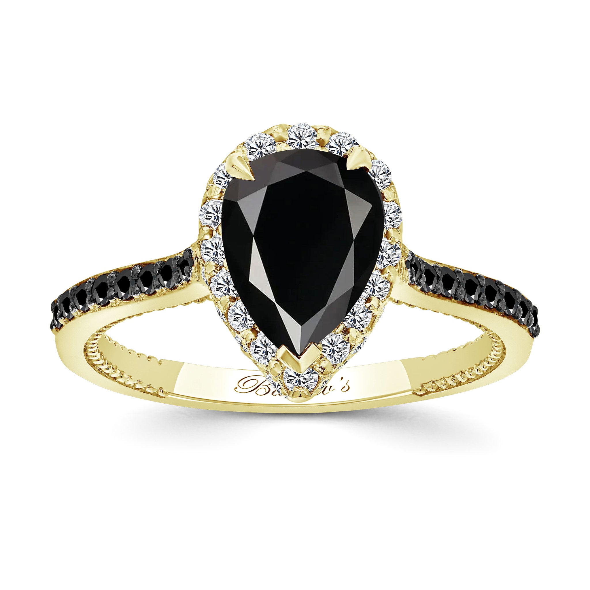 Pear Shaped Black Diamond Halo Ring