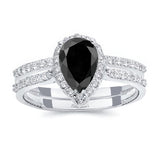 Eva Pear Shaped Black And White Diamond Halo Ring Set