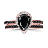 Pear Shaped Black Diamond Halo Ring Set