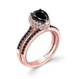 Pear Shaped Black Diamond Halo Ring Set