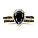 Pear Shaped Black Diamond Halo Ring Set