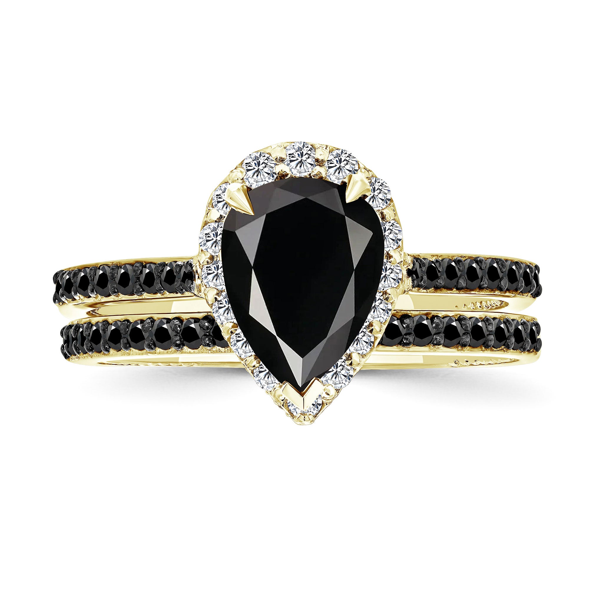 Pear Shaped Black Diamond Halo Ring Set