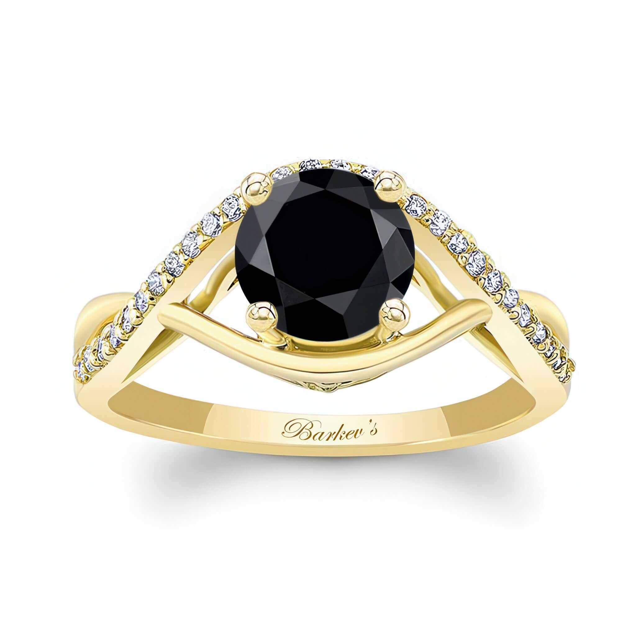 Black And White Diamond Criss Cross Ring with curving shank and round center stone.