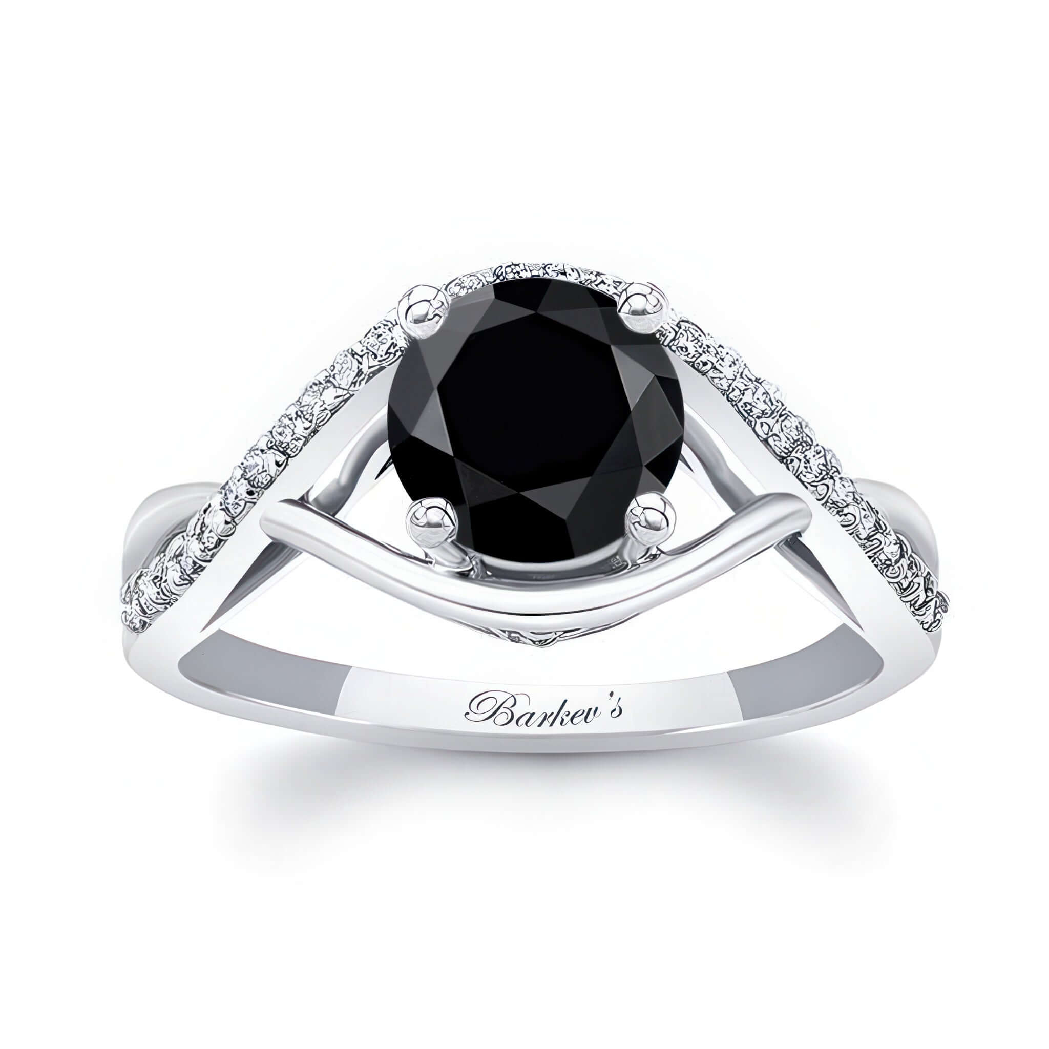 Black And White Diamond Criss Cross Ring with black center stone and sparkling diamond accents.