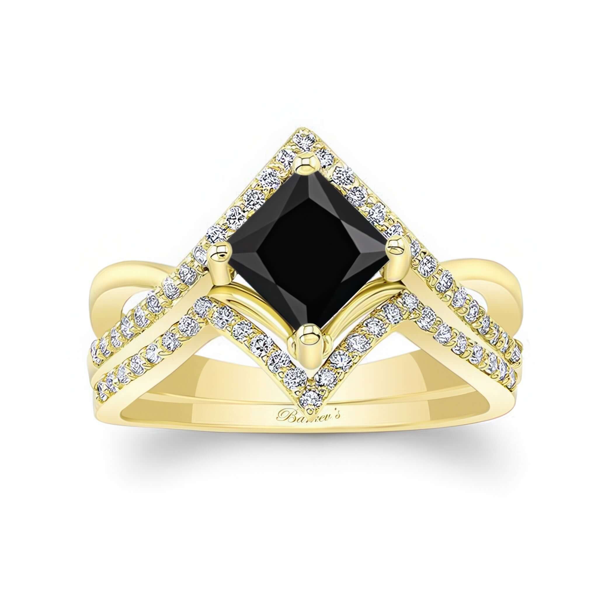 Unique Princess Cut Black And White Diamond Wedding Set