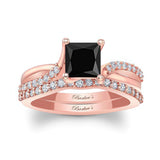 Princess Cut Black And White Diamond Ring Set