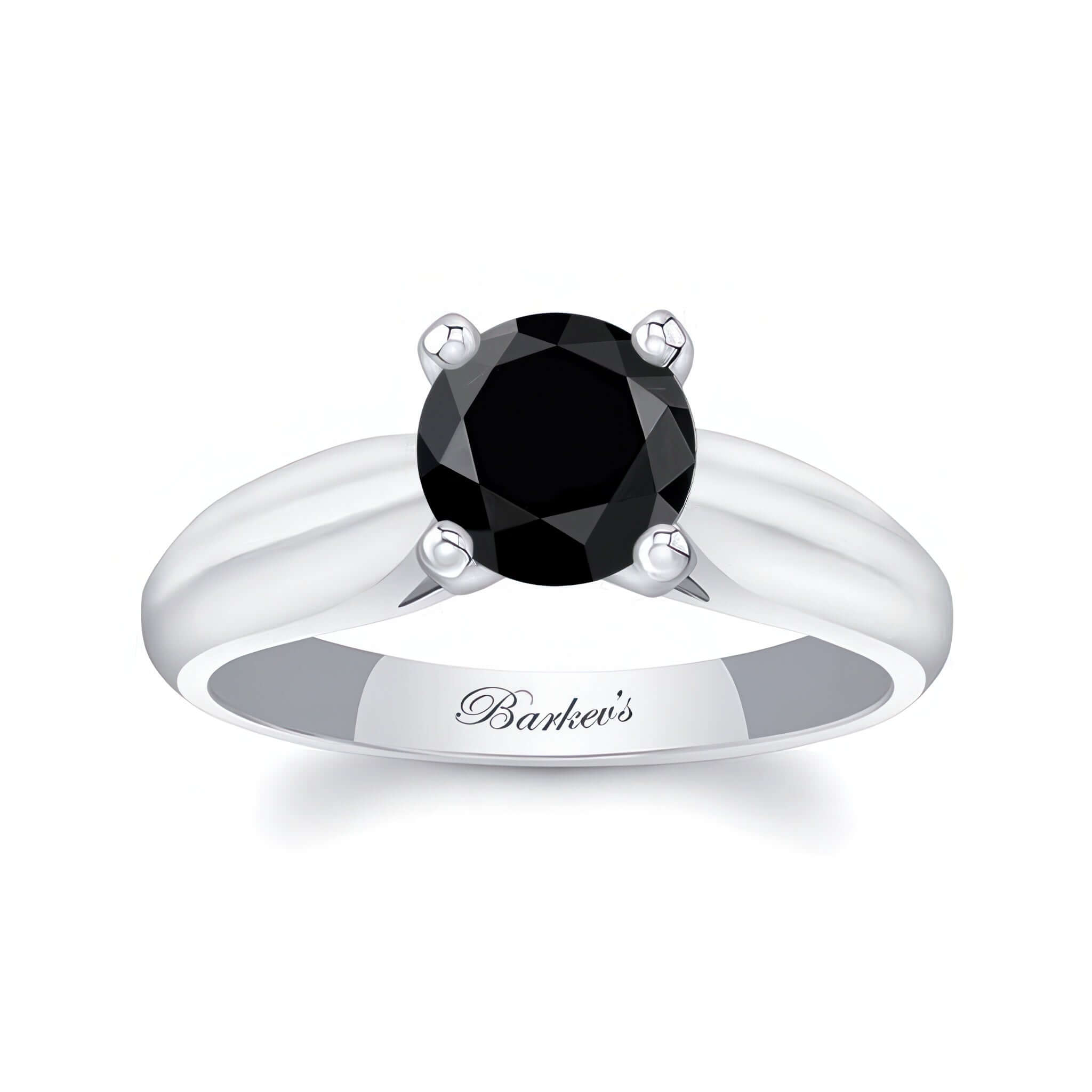 1 Carat Black Diamond Solitaire Engagement Ring with a sleek band and round center stone.