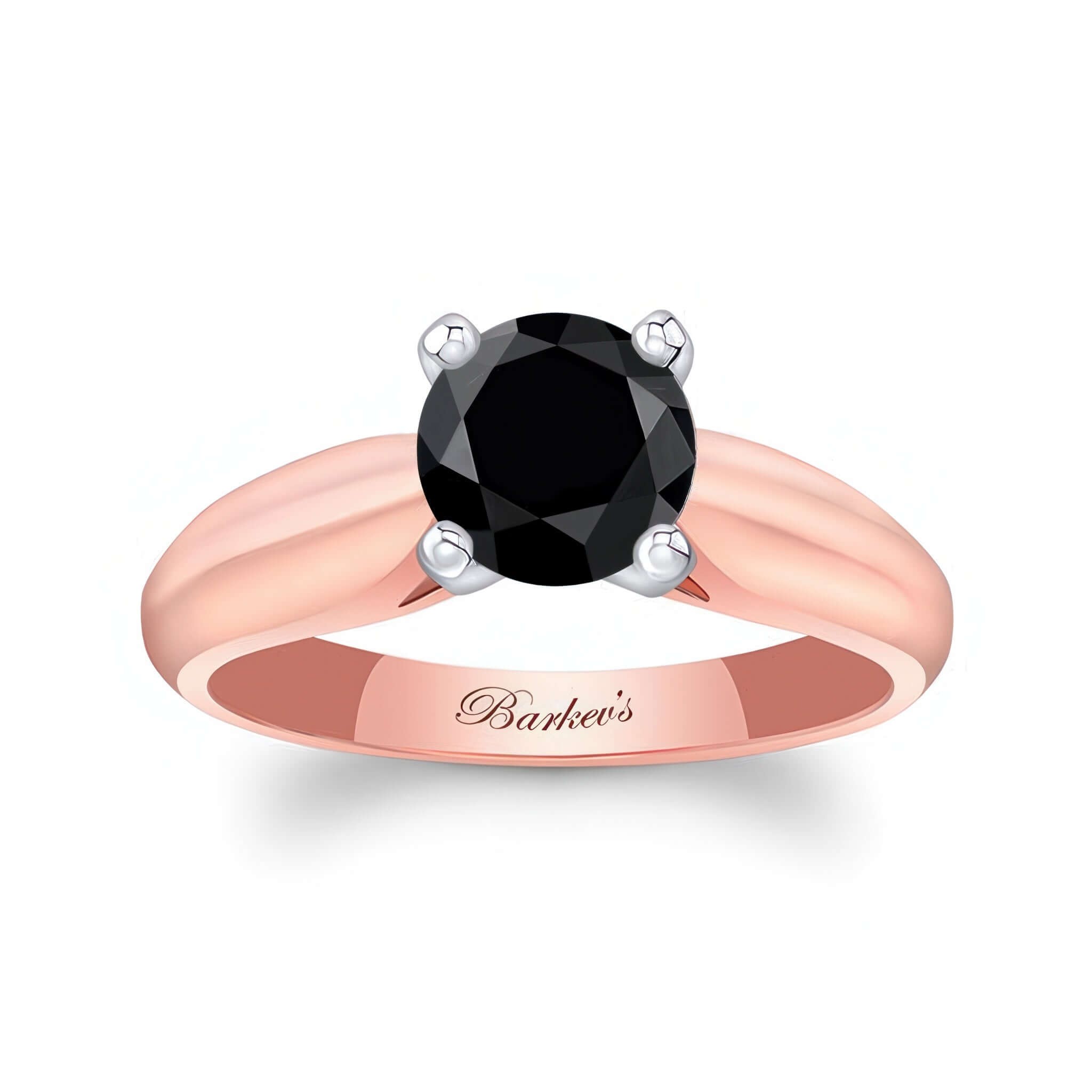 1 Carat Black Diamond Solitaire Engagement Ring on a rose gold band with sleek design.