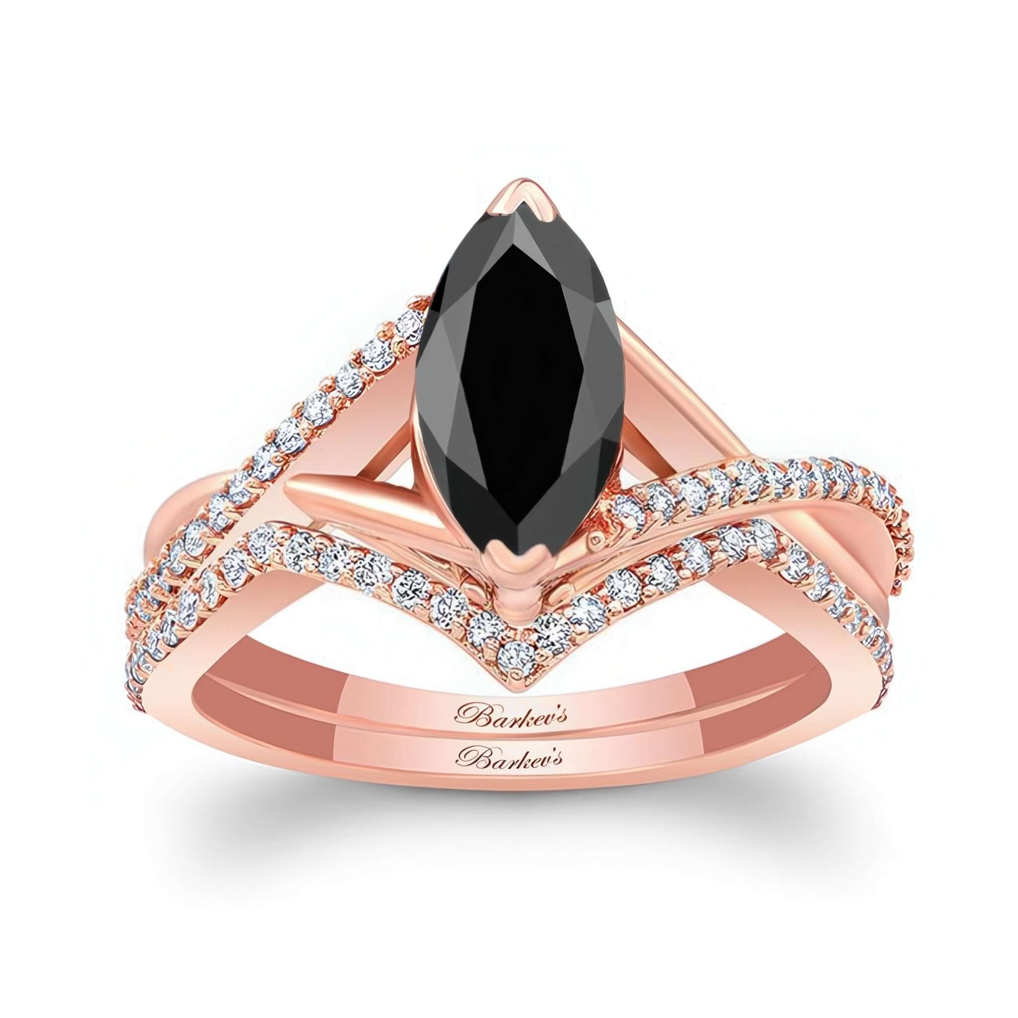 1 Carat Marquise Black And White Diamond Ring Set