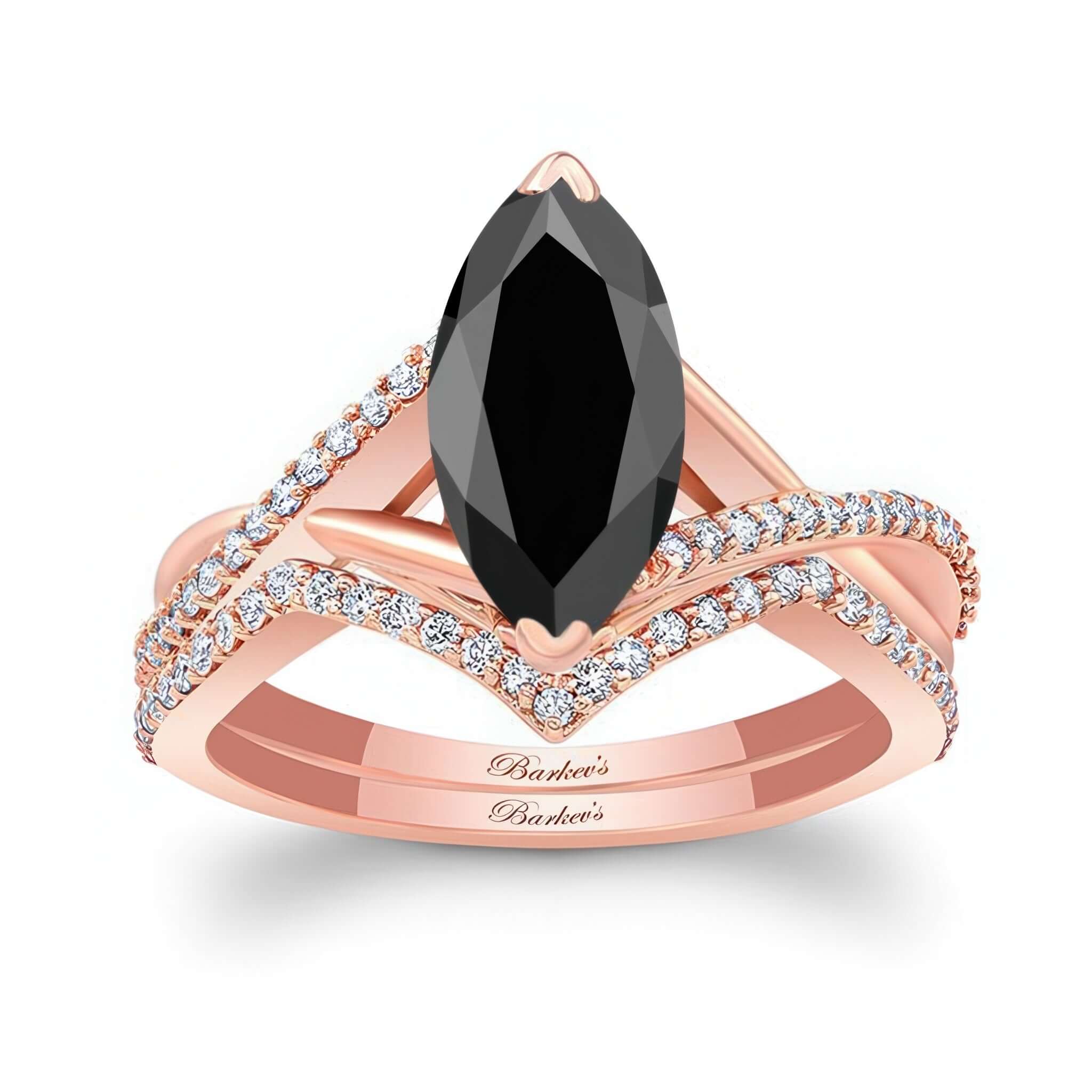 3 Carat Marquise Black And White Diamond Ring Set