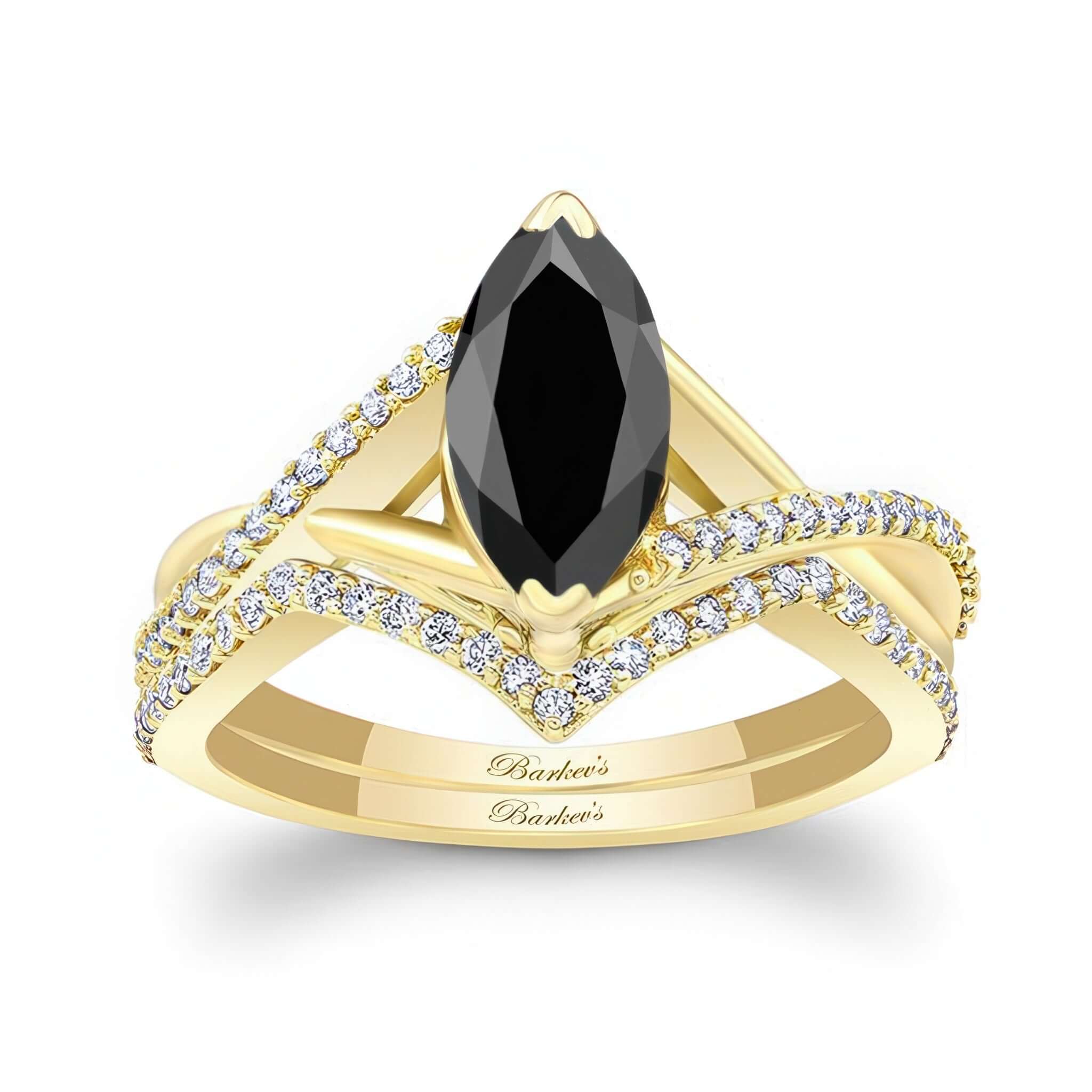 1 Carat Marquise Black And White Diamond Ring Set
