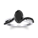 Oval Black Diamond Ring With Twisted Band