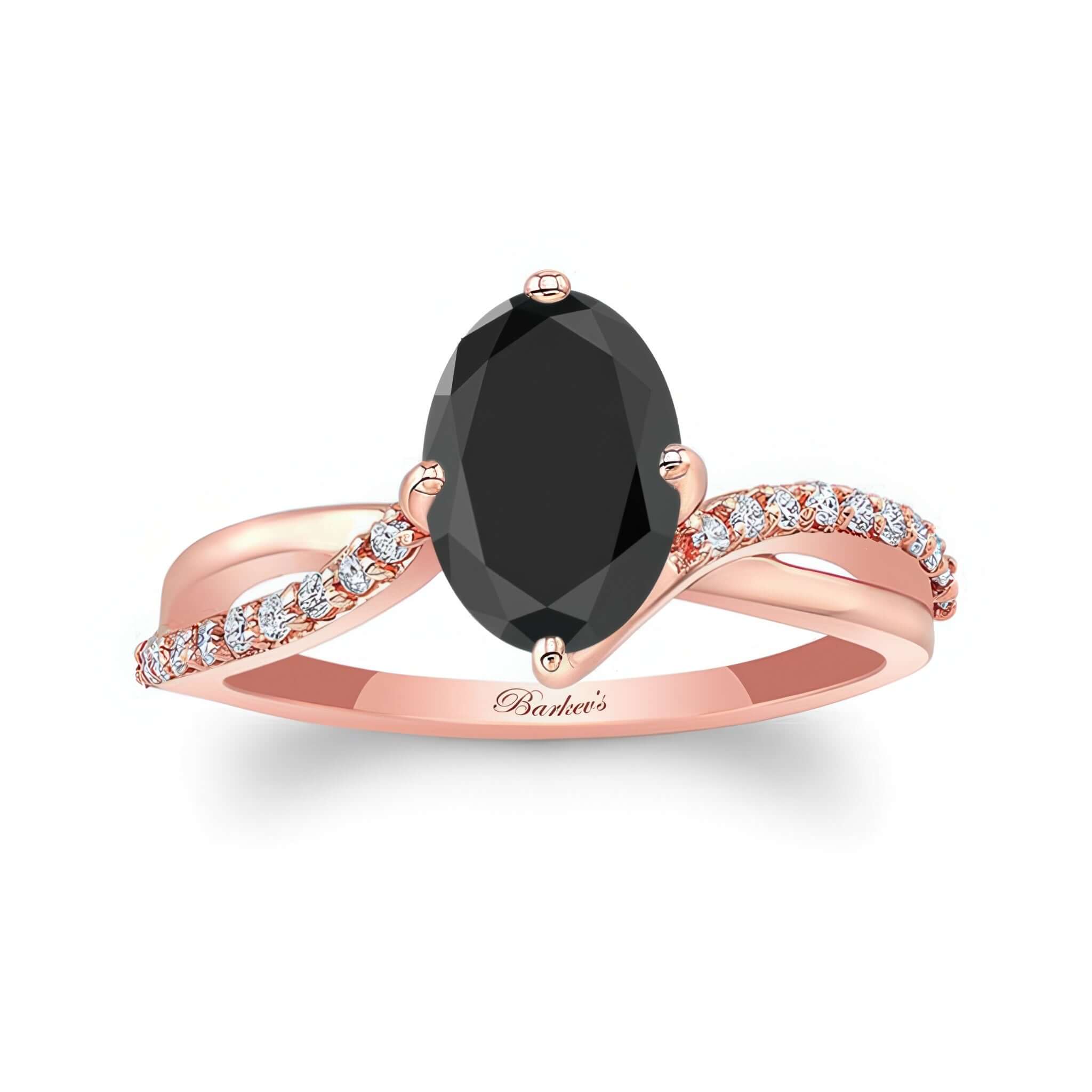 Oval Black And White Diamond Ring With Twisted Band