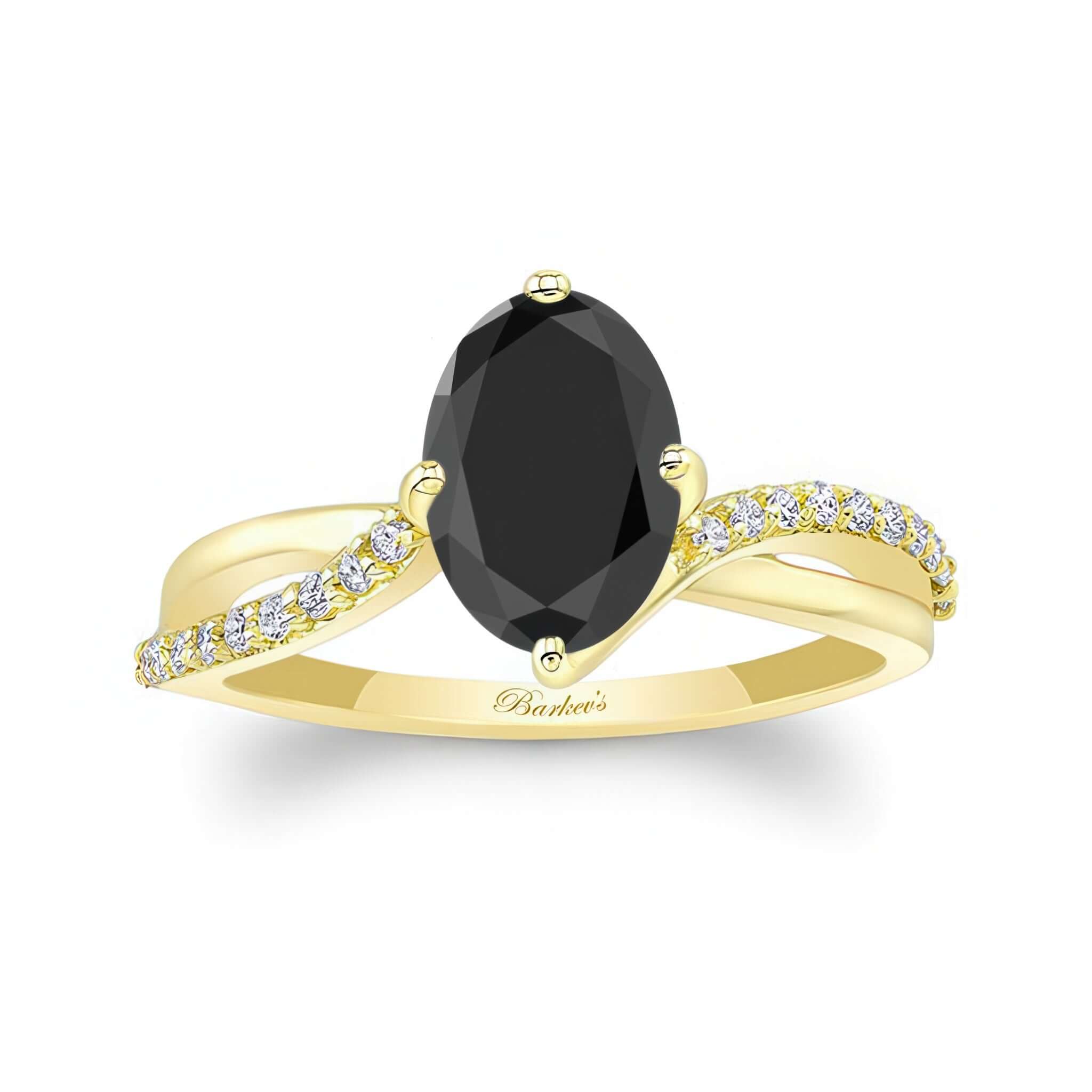 Oval Black And White Diamond Ring With Twisted Band