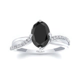 Oval Black And White Diamond Ring With Twisted Band