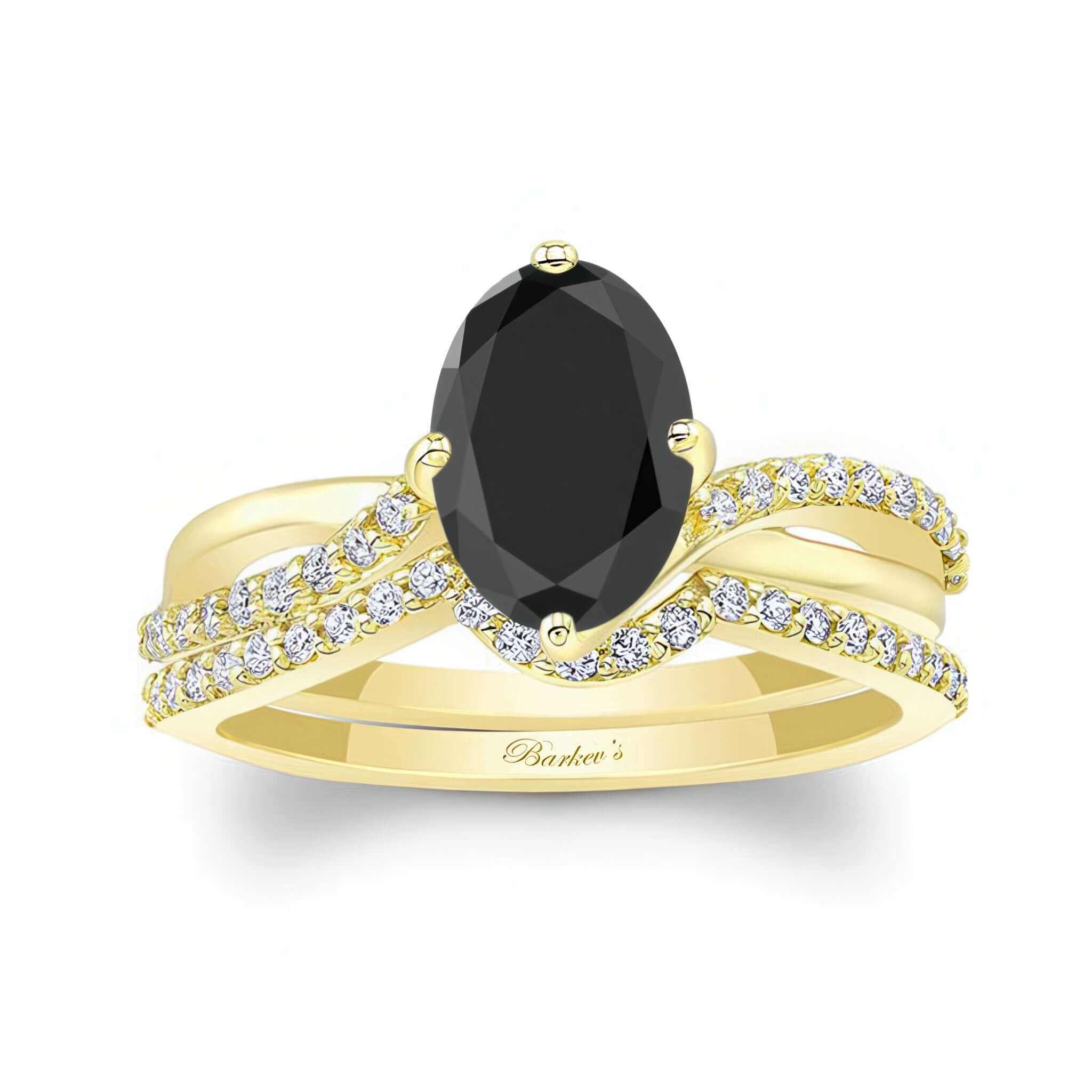 Oval Black And White Diamond Twist Bridal Set featuring an oval black diamond and sparkling accents.