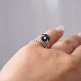 Black And White Diamond Halo Engagement Ring