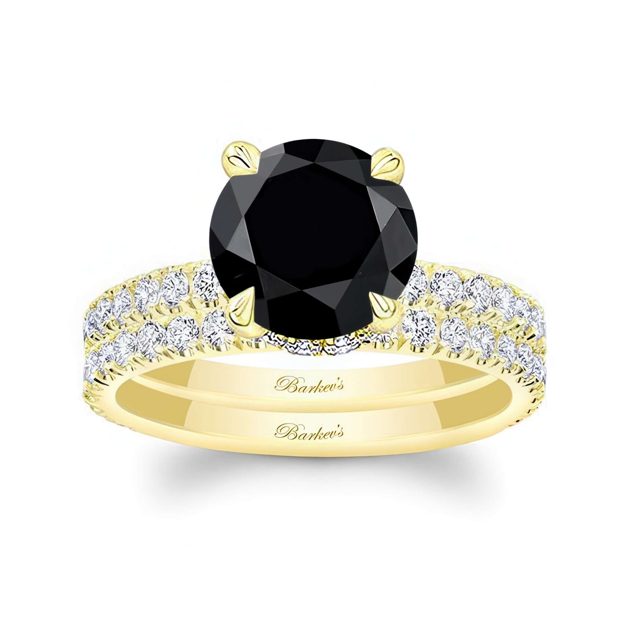 3 Carat Black And White Diamond Halo Wedding Set featuring a stunning black diamond center and a sparkling diamond band.