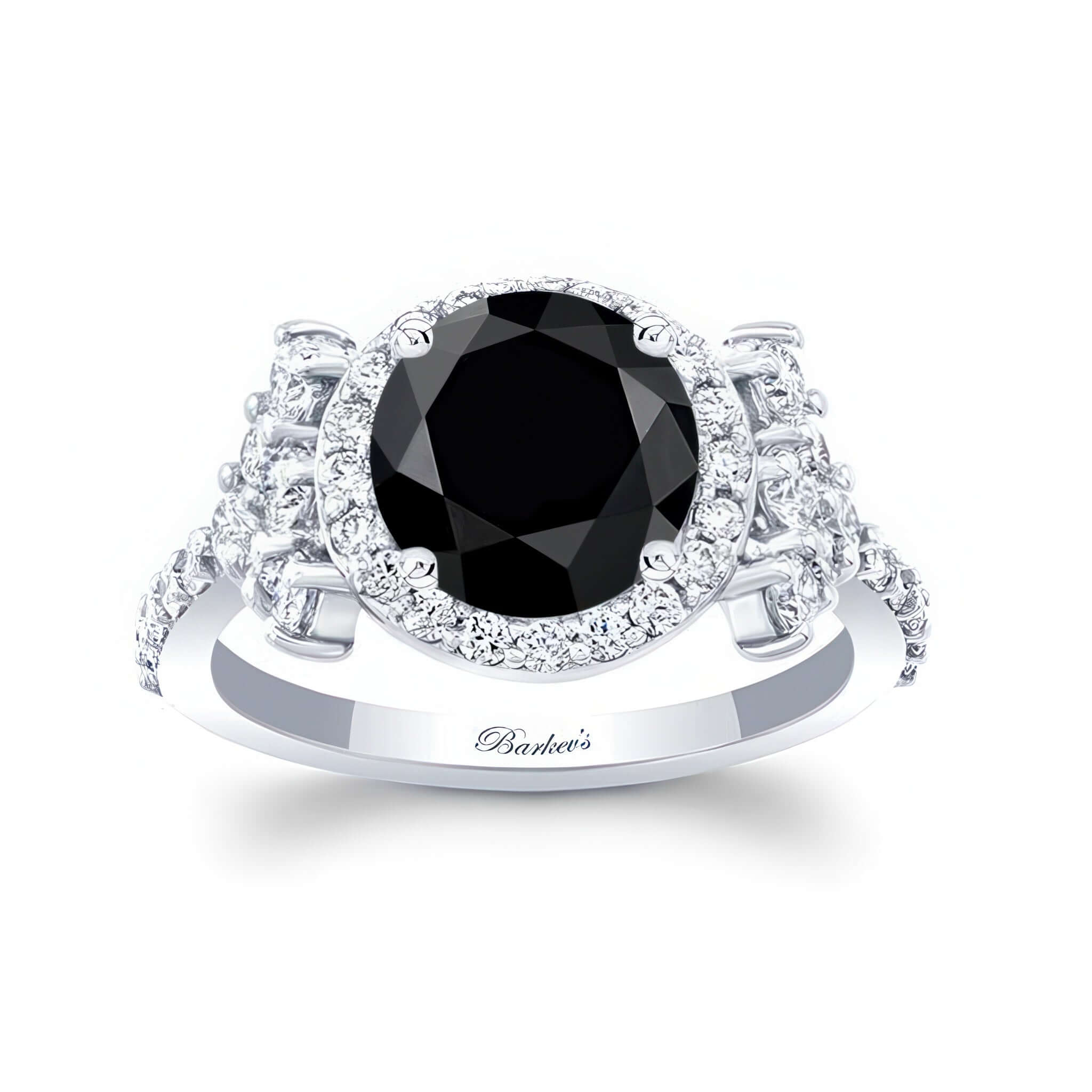 2 Carat Black And White Diamond Cluster Ring with a round center and diamond halo.