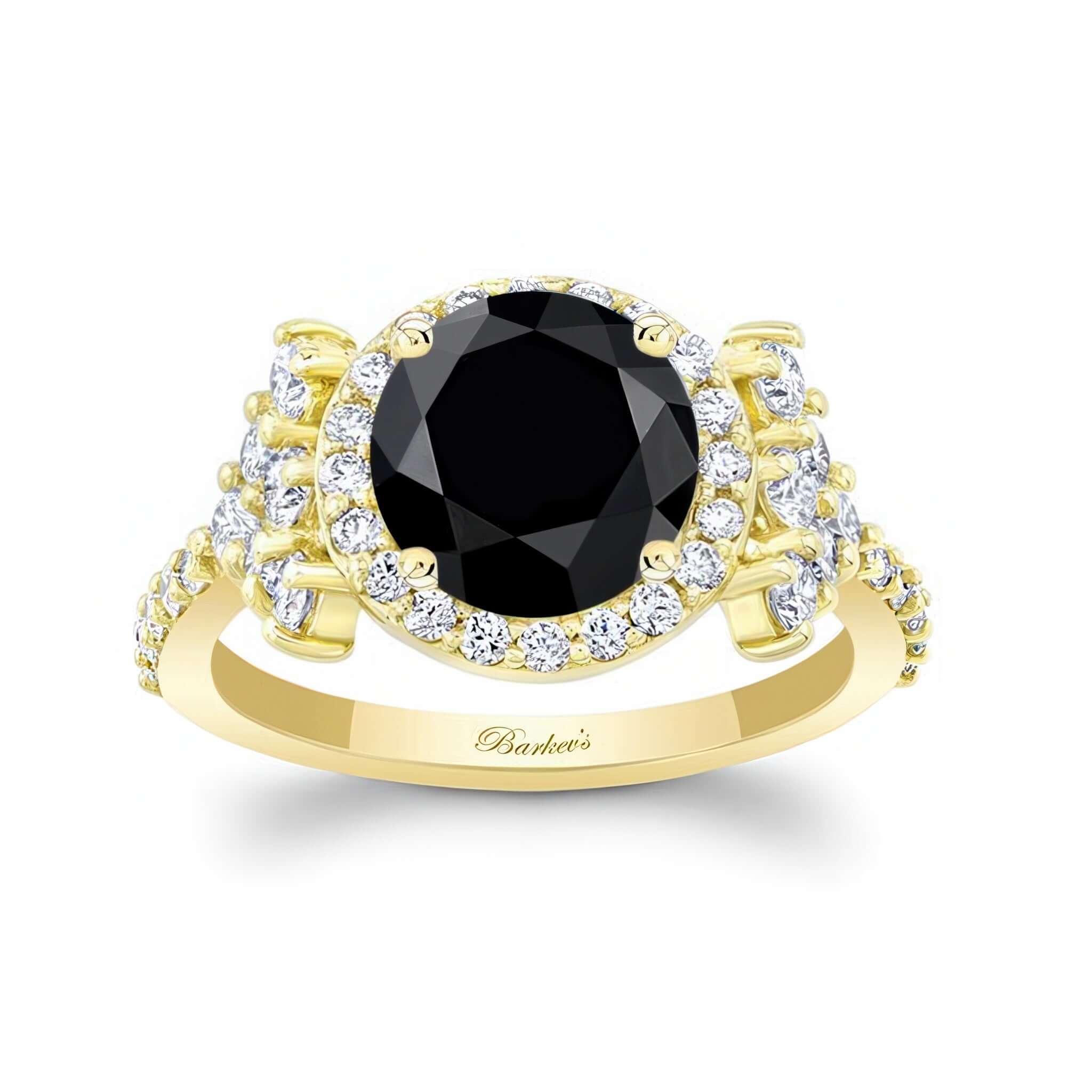 2 Carat Black And White Diamond Cluster Ring showcasing a round black diamond center with a sparkling diamond halo.