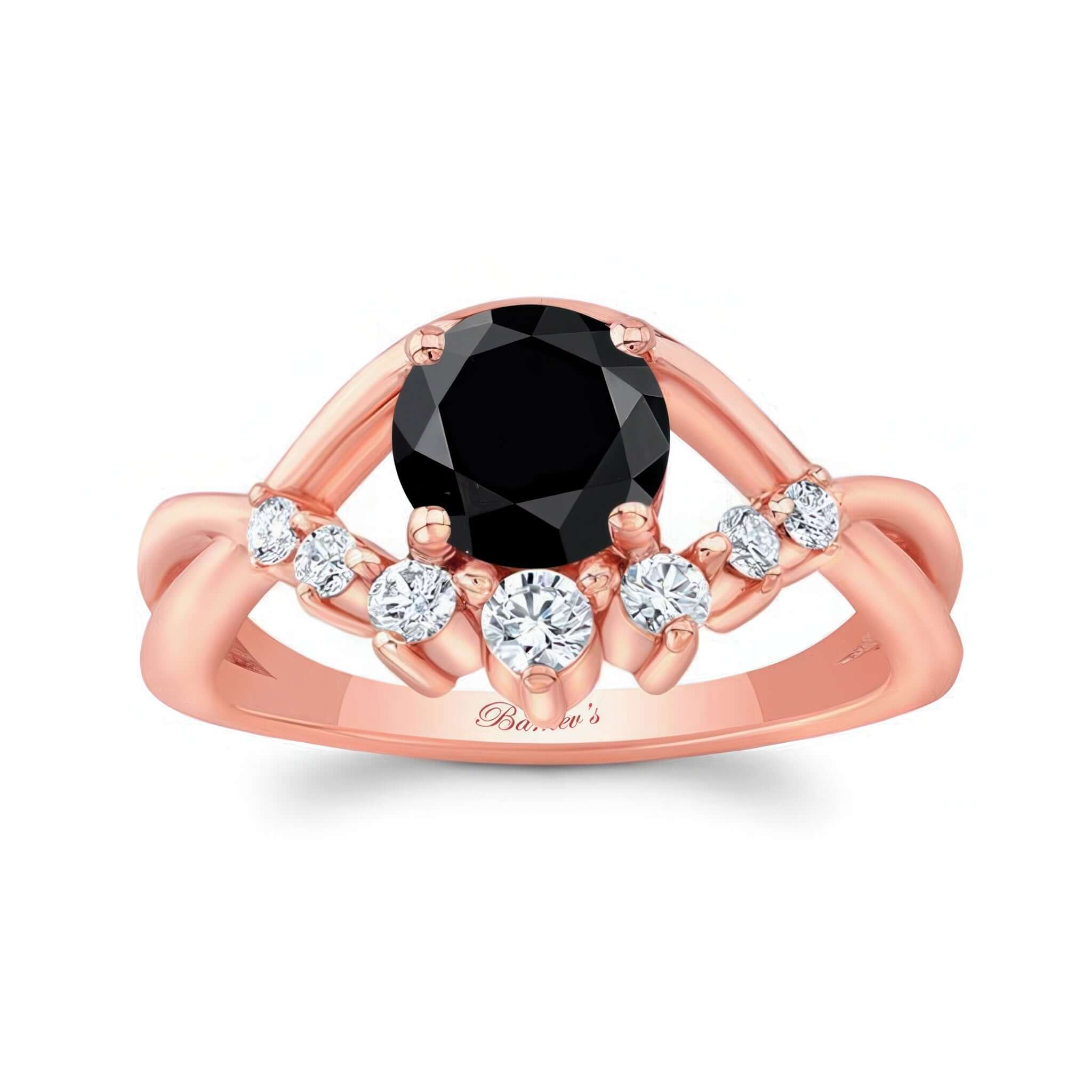 Black And White Diamond Unique Engagement Ring featuring a round black center stone and sparkling white diamonds.