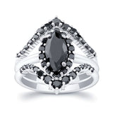 Marquise Cut Black Diamond Wedding Set With 2 Bands