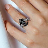 Marquise Cut Black Diamond Wedding Set With 2 Bands