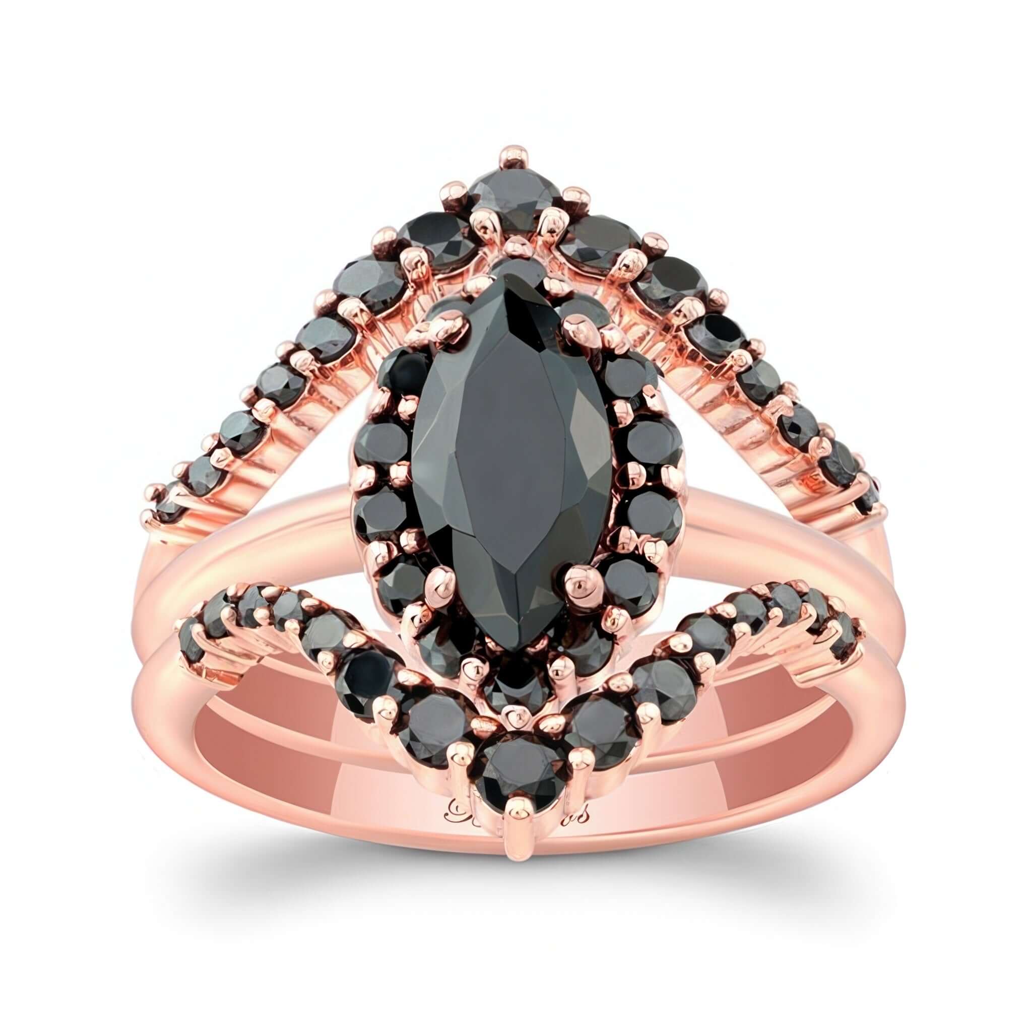 Marquise Cut Black Diamond Wedding Set With 2 Bands