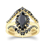 Marquise Cut Black Diamond Wedding Set With 2 Bands