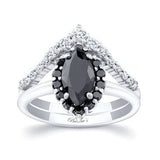 Marquise Cut Black Diamond Wedding Set With White Diamonds