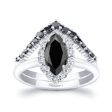 Marquise Cut Black And White Diamond Wedding Set With Black Diamonds
