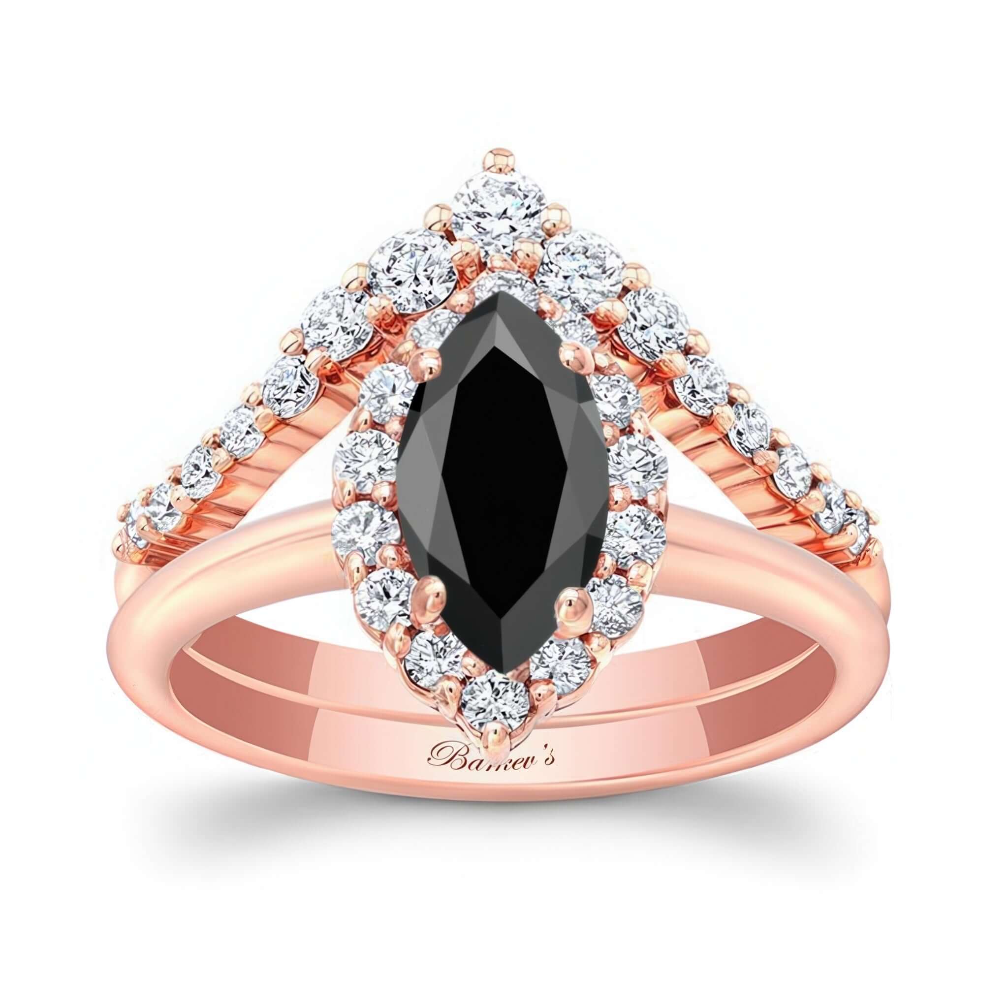 Marquise Cut Black And White Diamond Wedding Set