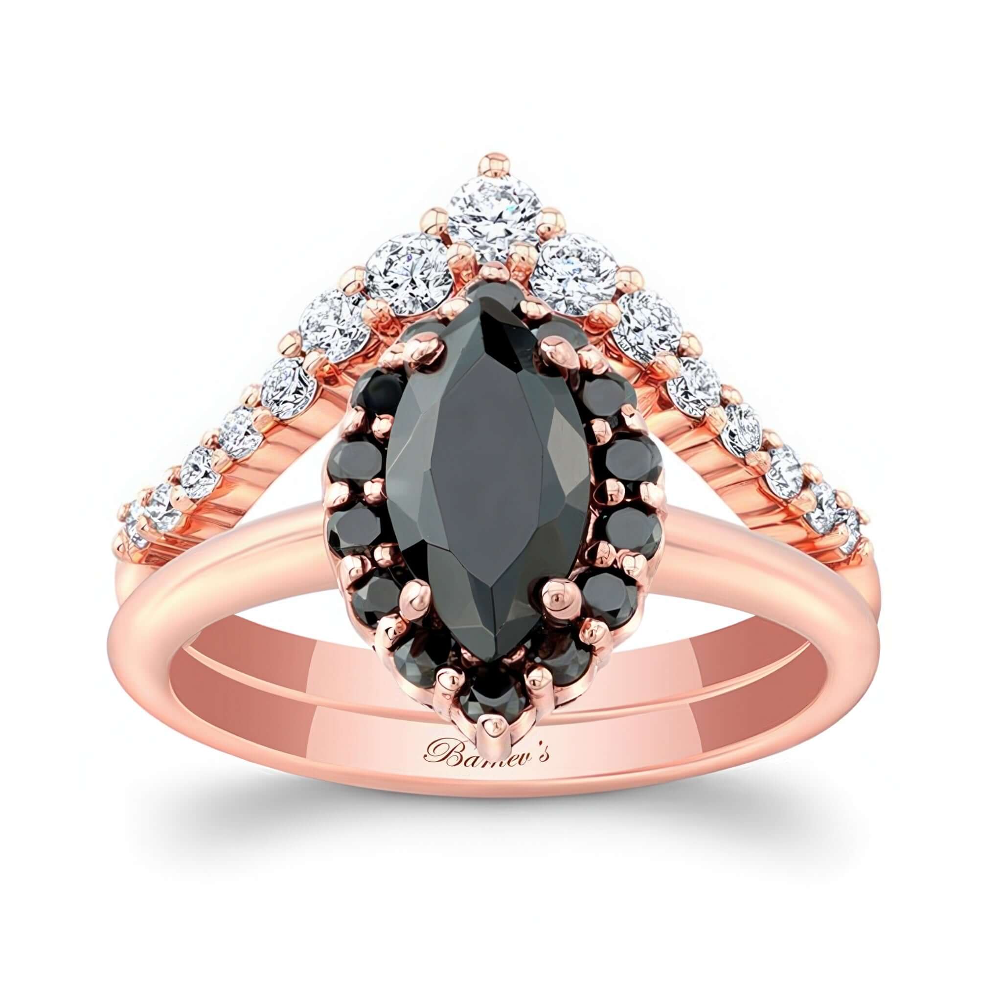 Marquise Cut Black Diamond Wedding Set With White Diamonds