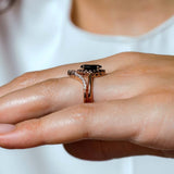Marquise Cut Black Diamond Wedding Set With White Diamonds