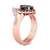 Marquise Cut Black Diamond Wedding Set With White Diamonds
